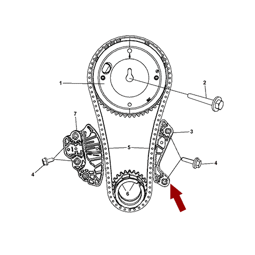 Схема расположения успокоителя цепи ГРМ на Chrysler 300C | Крайслер 300C (Ц) 09–17 года выпуска