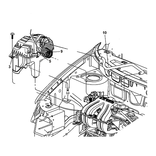 Схема расположения фильтра воздушного на Крайслере Таун Кантри 01-07 годов выпуска